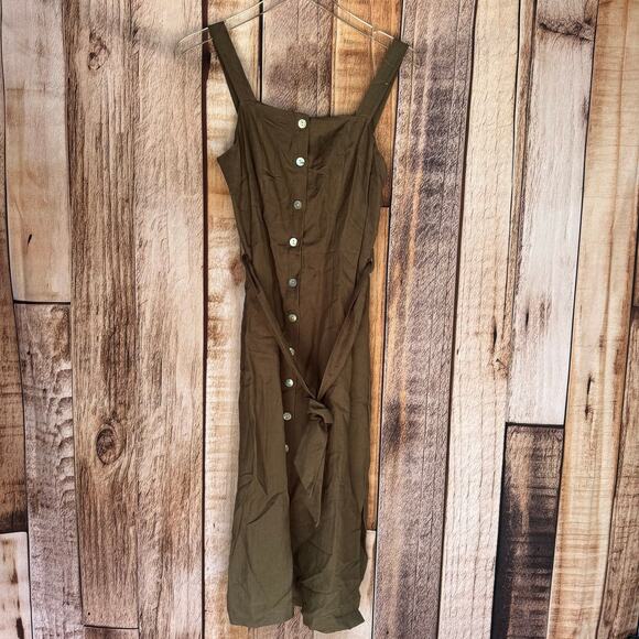 Rails Dress Clement Button-Front Belted Midi Linen Blend Green Minimalist S NWT - Picture 1 of 12